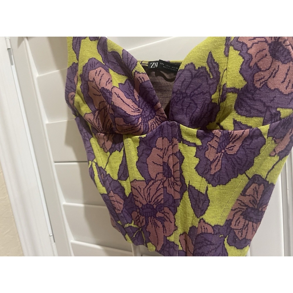 Lime & Purple Floral Lace Bustier Crop Top - Picture 2 of 8
